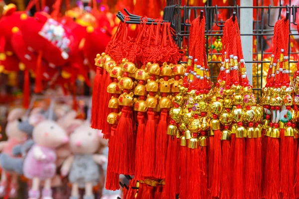 Close up Chinese new year talisman gift decoration for celebrate Year of the Rat. For good luck with Chinese alphabet all means good luck and good fortune. Selective focus. copy space. — Stock Photo, Image