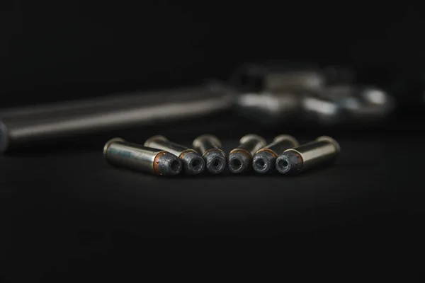 357 Kaliber Üreges Hegyű Golyók Közelében Revolver Pisztoly Pisztoly Pisztoly — Stock Fotó