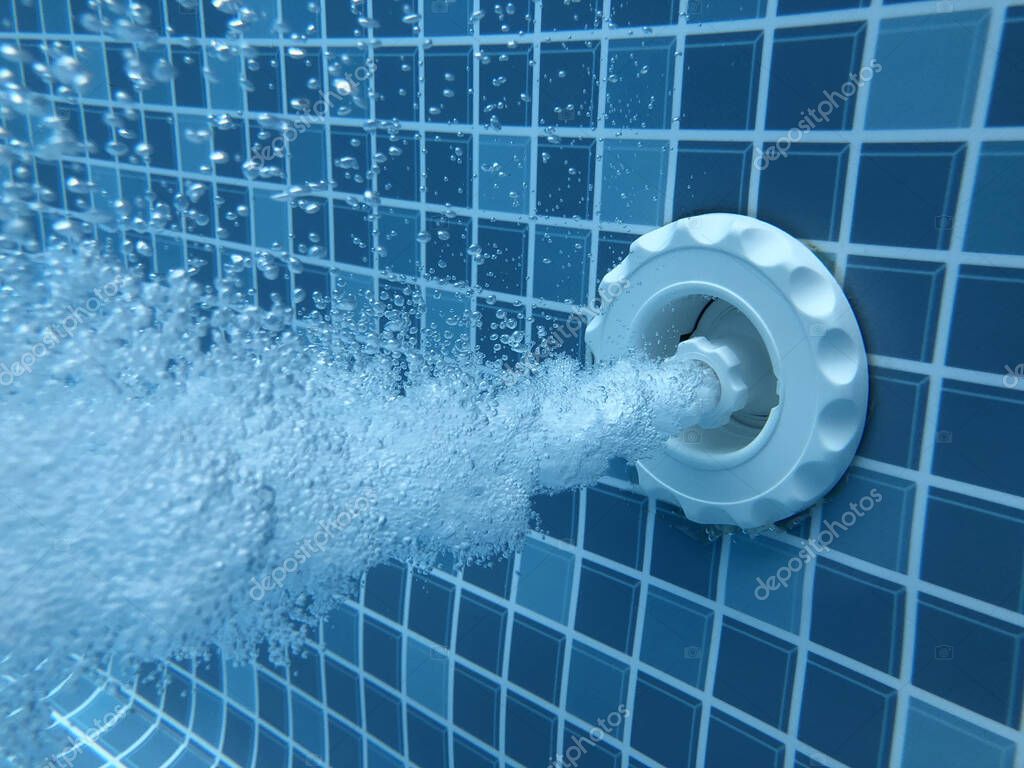 Burbujas de aire del chorro de jacuzzi en la piscina termal del spa 2023