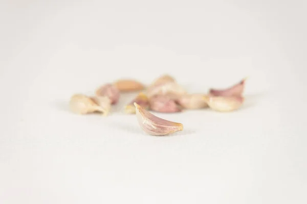 Fresh Garlic Cloves White Canvas Background Copy Space Select Focus — Stock Photo, Image