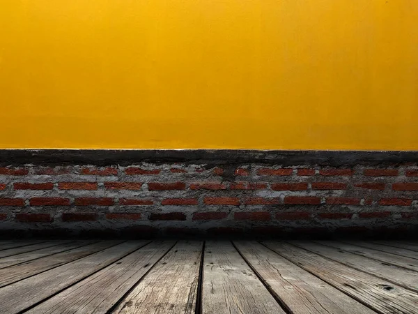 Interior Parede Tijolo Vermelho Velho Parede Cimento Grunge Amarelo Com — Fotografia de Stock