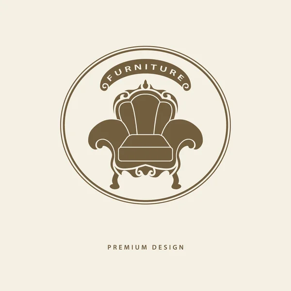 Furniture logo template. luxury universal premium design. Interior logotype symbol. Style line emblem of chair. Armchair sign for your business. Vector illustration — Stock Vector