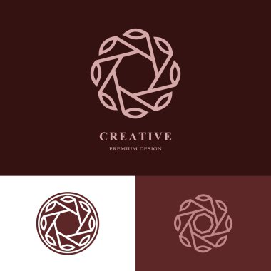 Yaratıcı logo tasarım şablonları. Soyut tasarım monogram ile bırakır. Holistik tıp merkezleri, yoga dersleri, doğal ve organik gıda ürünleri ve ambalaj için iş amblemi. Vektör çizim