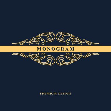Çizgi grafik monogram. Zarif sanat logo tasarımı. Amblem. Zarif şablonu. İş işareti, Restoran, telif, butik, kafe, otel, Heraldic, takı, moda için kimlik. Vektör öğeleri