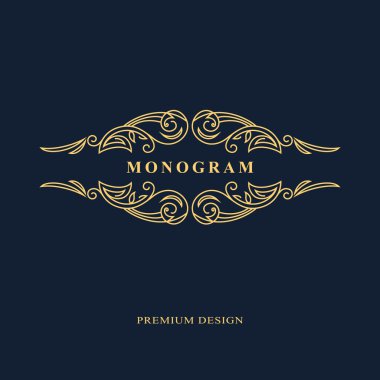 Çizgi grafik monogram. Zarif sanat logo tasarımı. Amblem. Zarif şablonu. İş işareti, Restoran, telif, butik, kafe, otel, Heraldic, takı, moda için kimlik. Vektör öğeleri