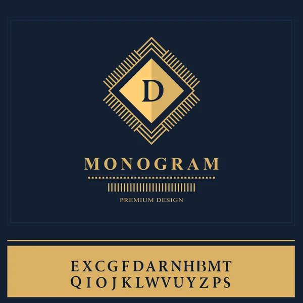 Geometric Monogram logo. Abstract template in trendy mono line style. English letters. Monochrome emblem hipster. Minimal Design elements for logo, badge, banner, insignias, frame, label. Vector — Διανυσματικό Αρχείο