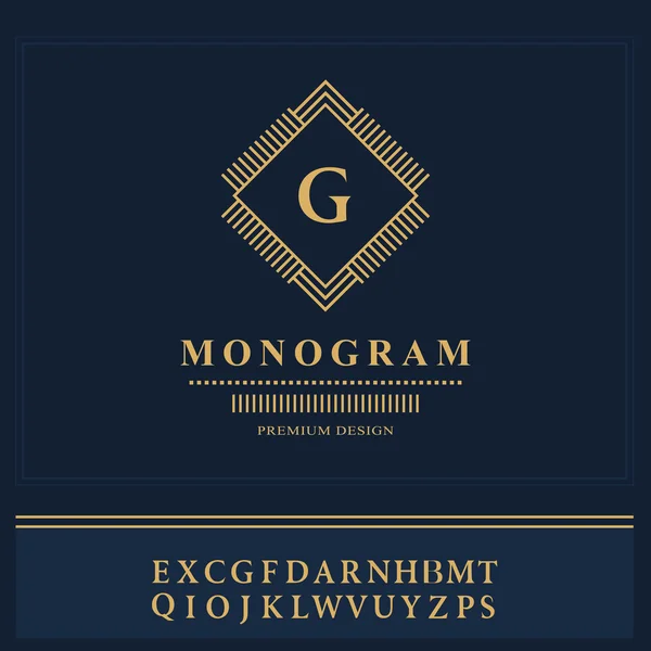 Geometric Monogram logo. Abstract template in trendy mono line style. English letters. Monochrome emblem hipster. Minimal Design elements for logo, badge, banner, insignias, frame, label. Vector — ストックベクタ