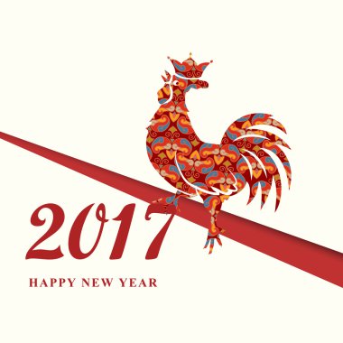 2017 Çin yeni yılı, süsleme ile Red Rooster. Taç kırmızı horoz silüeti. Zodyak sembolü. Tasarım tebrik kartı ve davetiye, broşür, el ilanı için öğeleri. Vektör çizim