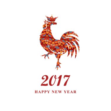 2017 Çin yeni yılı, süsleme ile Red Rooster. Taç kırmızı horoz silüeti. Zodyak sembolü. Tasarım tebrik kartı ve davetiye, broşür, el ilanı için öğeleri. Vektör çizim
