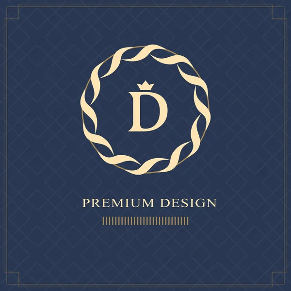Emblem of the weaving circle. Monogram design elements, graceful template. Simple logo design Letter D for Royalty, business card, Boutique, Hotel, Heraldic, Web design, Jewelry. Vector illustration — Stock vektor