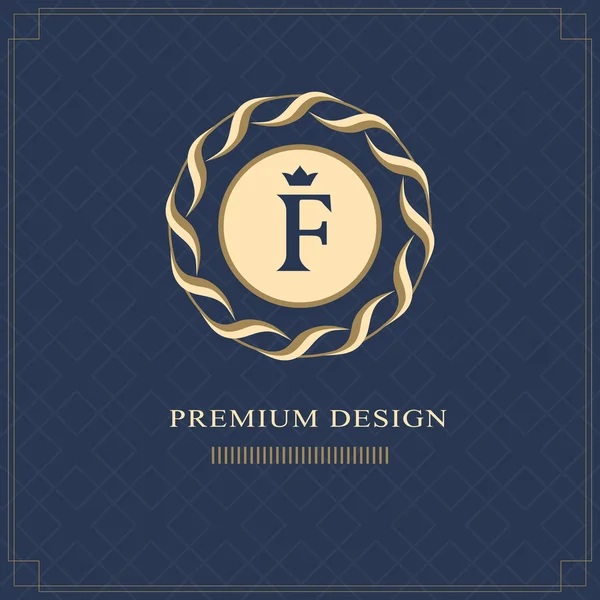 Emblema do círculo de tecelagem. Monograma elementos de design, modelo gracioso. Design de logotipo simples Carta F para Royalty, cartão de visita, Boutique, Hotel, Heráldico, Web design, Jóias. Ilustração vetorial — Vetor de Stock