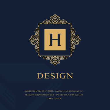 Çizgi grafik monogram. Zarif sanat logo tasarımı. Amblem. Zarif şablonu. Mektup H. iş işareti, Restoran, telif, butik, kafe, otel, Heraldic, takı, moda için kimlik. Vektör öğesi