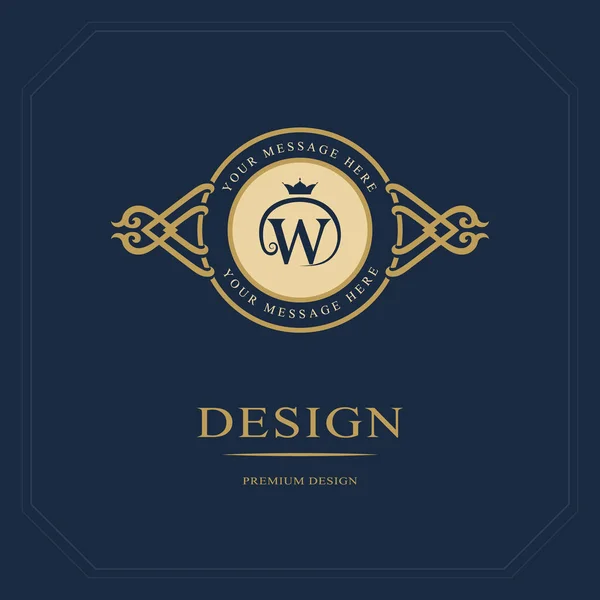 Monogram elementów projektu, szablon wdzięku. Projektowanie logo sztuki kaligrafii eleganckiej linii. List emblemat znak W na tantiem, wizytówki, Boutique Hotel, Heraldic, biżuteria. Ilustracja wektorowa — Wektor stockowy