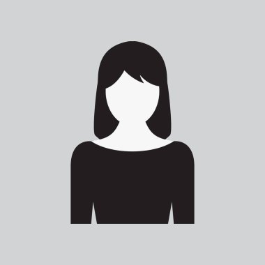 Kadın simgesi. Kadın web işareti, düz sanat nesnesi. Siyah ve beyaz siluet bir kız. Avatar Resim app. vektör çizim