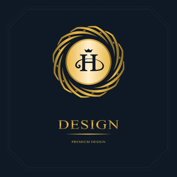 Gold Emblem of the weaving circle. Monogram design elements, graceful template. Simple logo design Letter H for Royalty, business card, Boutique, Hotel, Heraldic, Web design. Vector illustration — Stock Vector
