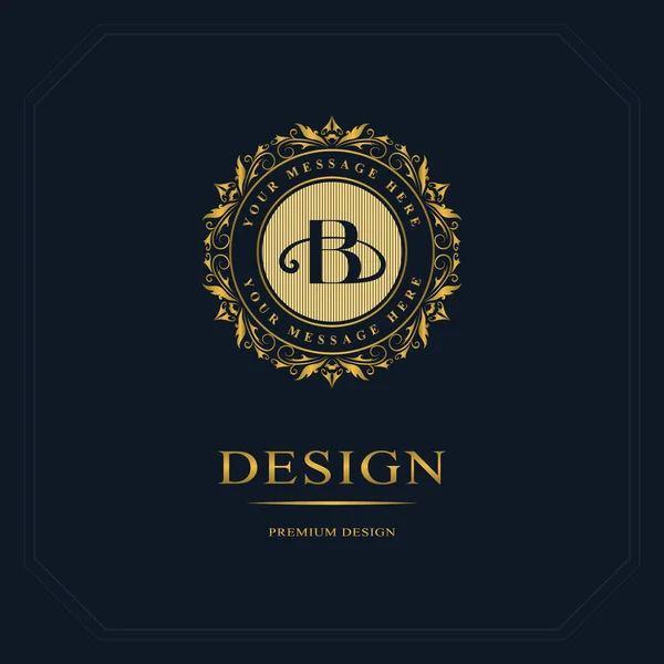 Elementi di design monogram, modello grazioso. Logo calligrafico elegante linea art design. Lettera emblema segno B per Royalty, biglietto da visita, Boutique, Hotel, Araldica, Gioielli. Illustrazione vettoriale — Vettoriale Stock