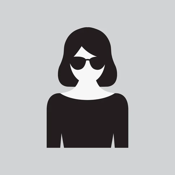 Okulary przeciwsłoneczne ikona kobieta. Kobiece web znak, płaski obiekt sztuki. Czarno-białe sylwetka dziewczynki. Avatar obraz app. ilustracja wektorowa — Wektor stockowy