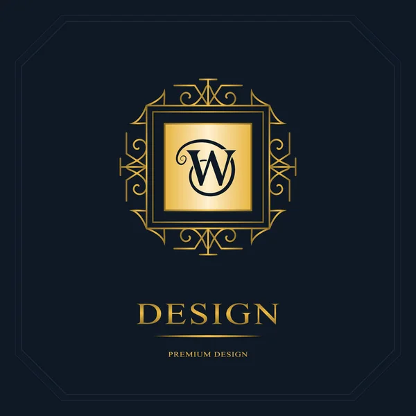 Monogram elementów projektu, szablon wdzięku. Projektowanie logo sztuki kaligrafii eleganckiej linii. List emblemat znak W na tantiem, wizytówki, Boutique Hotel, Heraldic, biżuteria. Ilustracja wektorowa — Wektor stockowy