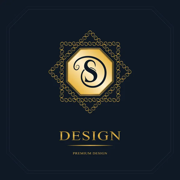 Elementi di design monogram, modello grazioso. Logo calligrafico elegante linea art design. Lettera emblema segno S per Royalty, biglietto da visita, Boutique, Hotel, Araldica, Gioielli. Illustrazione vettoriale — Vettoriale Stock