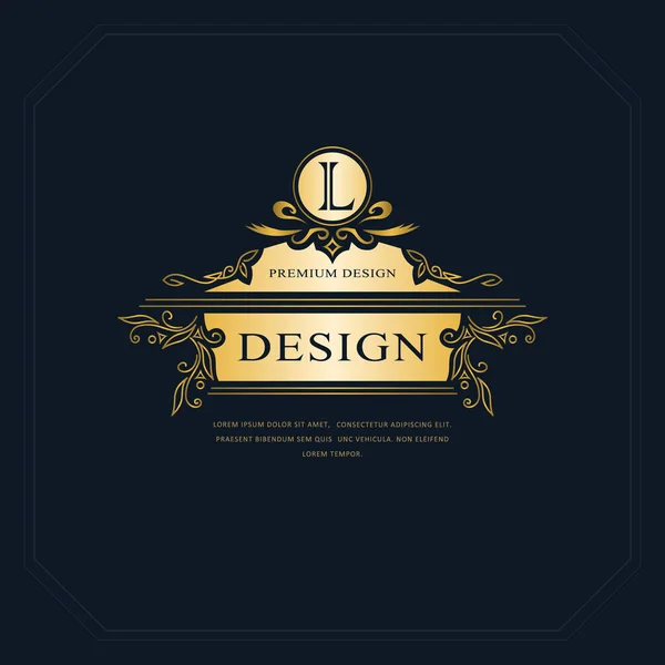 Elementos de diseño de monograma, plantilla elegante. Caligrafía elegante línea de diseño de logotipo de arte. Letra emblema signo L de Royalty, tarjeta de visita, Boutique, Hotel, Heráldico, Joyería. Ilustración vectorial — Vector de stock