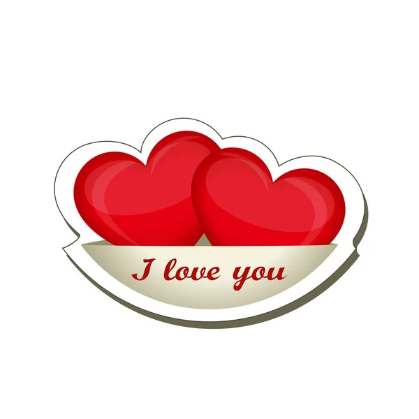 Miluju tě. Dvě červené srdce, které jsou izolovány na talířek. Kreativní design pro den svatého Valentýna. Vektorové ilustrace — Stockový vektor