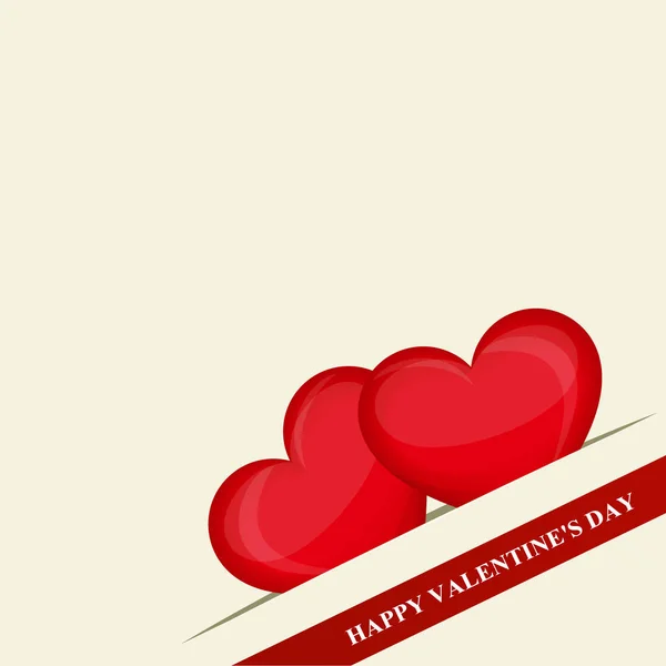 Feliz día de San Valentín. Dos corazones rojos en el bolsillo de la esquina. Cinta roja. Diseño creativo. Ilustración vectorial — Vector de stock