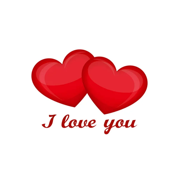 Jag älskar dig. Två röda hjärtan isolerade. Kreativ design för alla hjärtans dag. Vektorillustration — Stock vektor