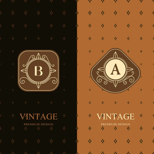 Abstraktes Monogramm anmutige Vorlage. nahtlose Muster Hintergrund. Kalligrafisch elegantes Logo-Design. Buchstabe Emblem unterzeichnen a, b. Mode universelle dekorative Etikett. Vektorillustration — Stockvektor