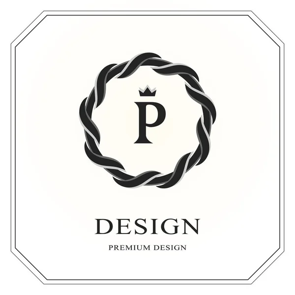 Abstract Monogram round template. Modern elegant luxury logo design. Letter emblem P crown. Mark of distinction. Fashion universal label for Royalty, company, business card, badge. Vector illustration — Stock Vector