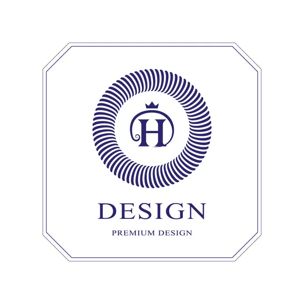 Abstract Monogram round template. Modern elegant luxury logo design. Letter emblem H crown. Mark of distinction. Fashion universal label for Royalty, company, business card, badge. Vector illustration — Stock Vector