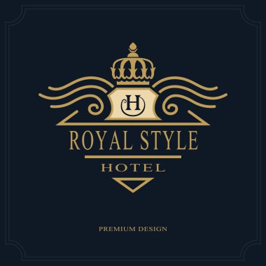 Hat sanatı Monogram lüks tasarımı, zarif şablonu. Kaligrafi zarif güzel logo. Kraliyet tarzı. Royalty, Restoran, butik, otel, Heraldic harf amblemi sign H. Vektör çizim