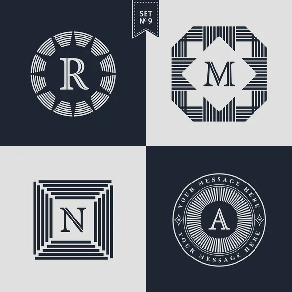 Дизайн логотипов. Коллекция элементов логотипов, Символы икон, Ретро-этикетки, Значки, Силуэты. Абстрактный логотип, буква R, M, N, A Премиум коллекция Векторная иллюстрация — стоковый вектор
