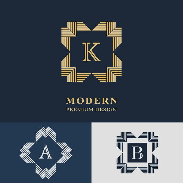 현대 로고 디자인입니다. 기하학적 인 선형 모노 그램 템플릿입니다. 편지 상징 K, A, B. 마크의 구별. 브랜드 이름, 회사, 비즈니스 카드에 대 한 보편적인 비즈니스 서명 배지. 벡터 일러스트 레이 션 — 스톡 벡터