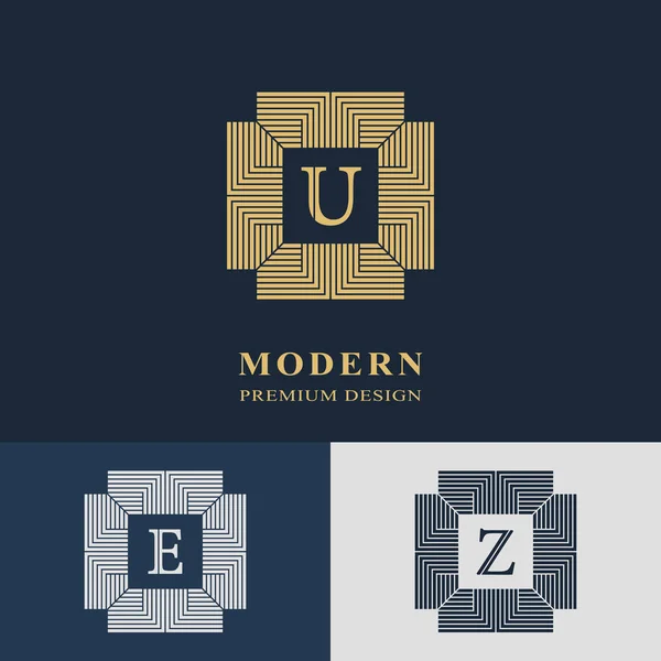 Modern Logotypdesign. Geometriska linjär monogram mall. Brev emblem U, E, Z. Markera av åtskillnad. Universal business tecken för varumärke, företag, visitkort, badge. Vektorillustration — Stock vektor