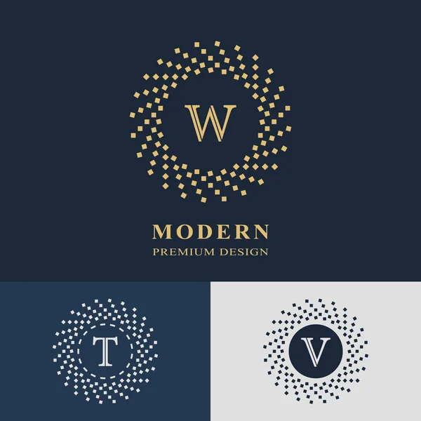 Modern Logotypdesign. Geometriska linjär monogram mall. Brev emblem W, T, V. Markera av åtskillnad. Universal business tecken för varumärke, företag, visitkort, badge. Vektorillustration — Stock vektor