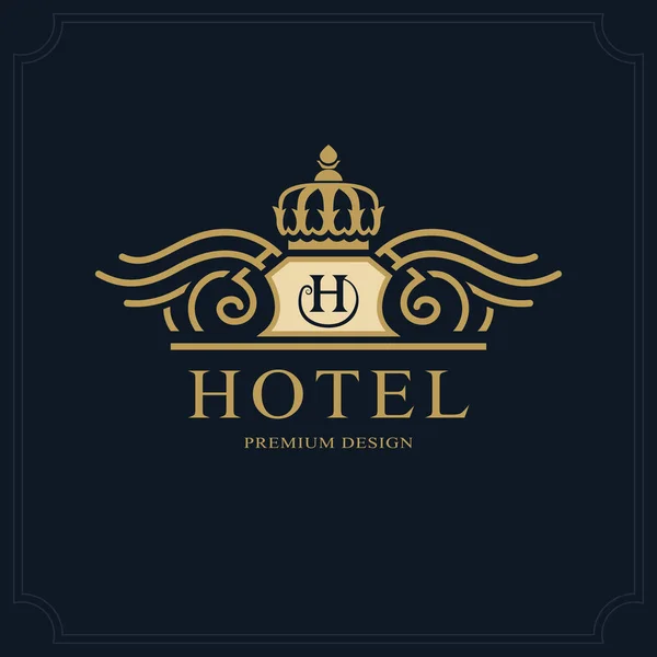 Γραμμικό σχέδιο με μονόγραμμα πολυτελές ντιζάιν, χαριτωμένη πρότυπο. Καλλιγραφικά κομψό όμορφο λογότυπο. Βασιλικό στυλ. Επιστολή υπογράψει έμβλημα H για βασιλιάδες, Boutique, ξενοδοχείο, εστιατόριο, εραλδικός. Εικονογράφηση διάνυσμα — Διανυσματικό Αρχείο
