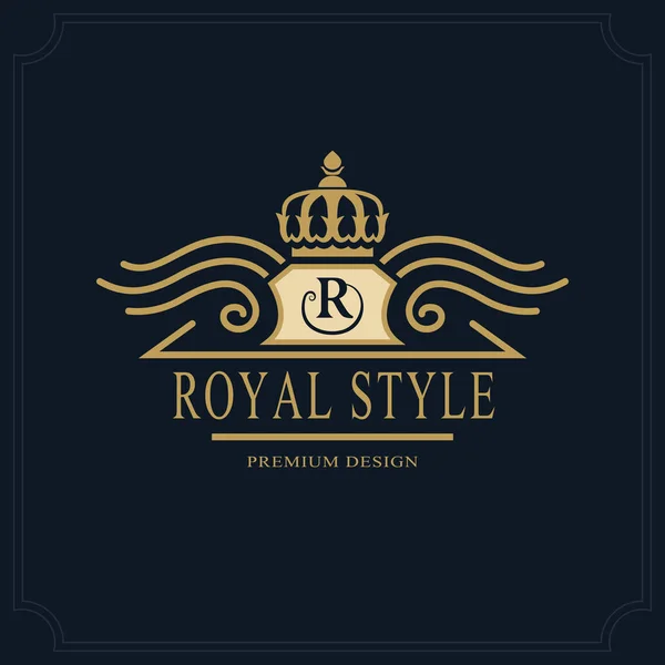 Hat sanatı Monogram lüks tasarımı, zarif şablonu. Kaligrafi zarif güzel logo. Kraliyet tarzı. Royalty, Restoran, butik, otel, Heraldic harf amblemi sign R. Vektör çizim — Stok Vektör