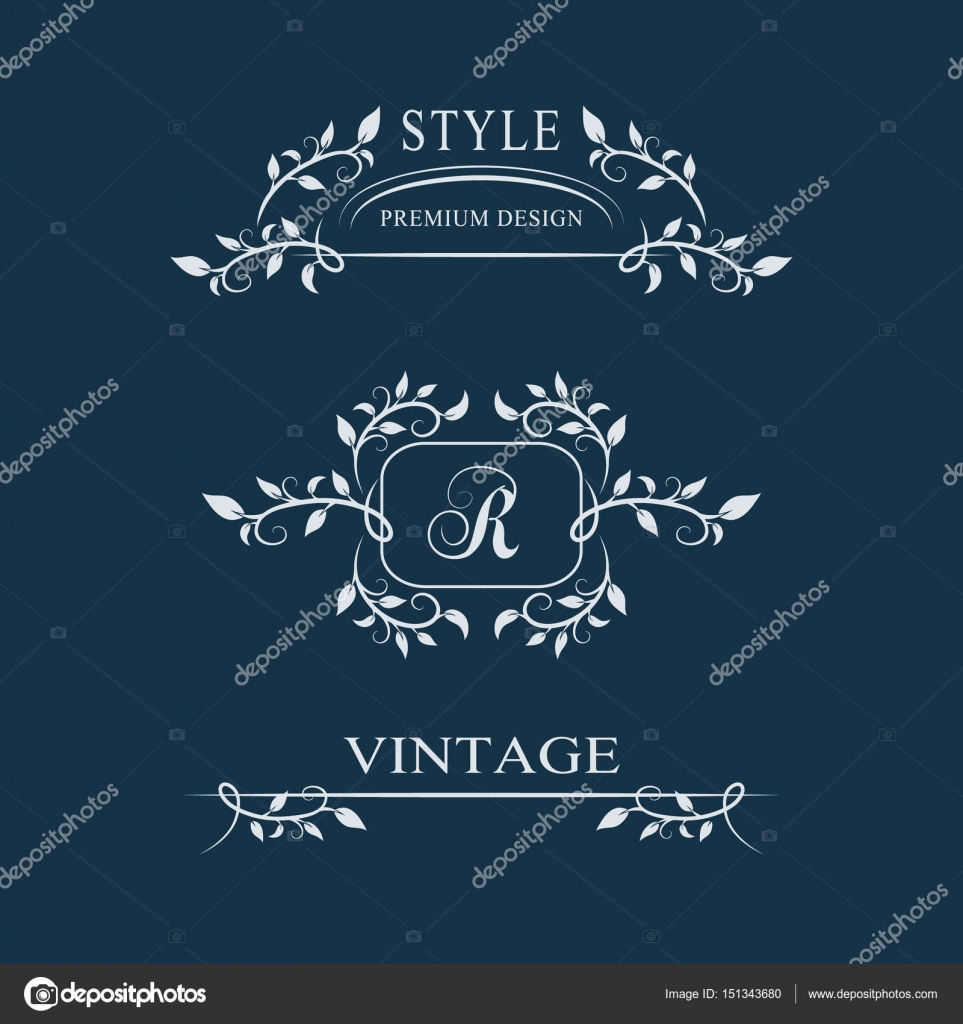 Decorative Floral Vintage Monogram Set Of Calligraphic Logo