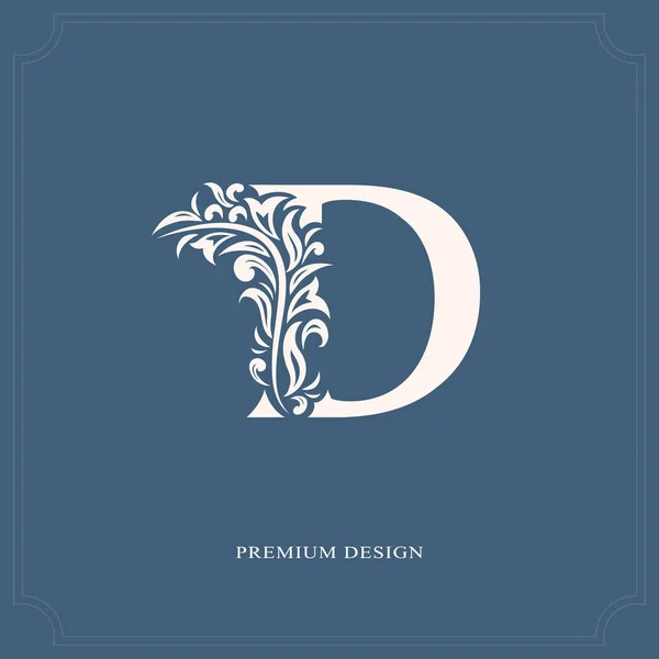 우아 한 왕실 스타일의우아 한 편지 D. 캘리 그래픽아름다운 로고. 책 디자인, 브랜드 이름, 명함, 레스토랑, 부티크, 호텔을 위한 빈티지 그림. 벡터 일러스트 — 스톡 벡터