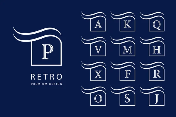 Logo astratto Design. Emblemi moderni. Set di monogrammi con lettere maiuscole. Segno di distinzione. Elementi minimi. Modello universale. Etichetta di moda per Royalty, Company, Biglietto da visita. Vettore — Vettoriale Stock