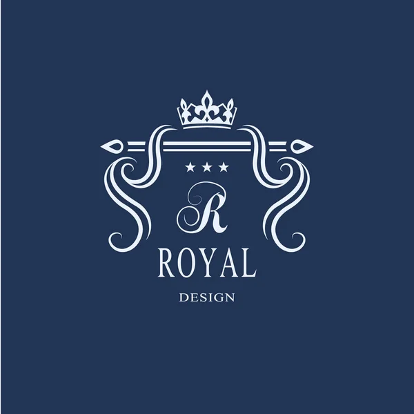 Hat sanatı Monogram lüks tasarımı, zarif şablonu. Kaligrafi zarif güzel logo. Kraliyet tarzı. Royalty, Restoran, butik, otel, Heraldic harf amblemi sign R. Vektör çizim — Stok Vektör