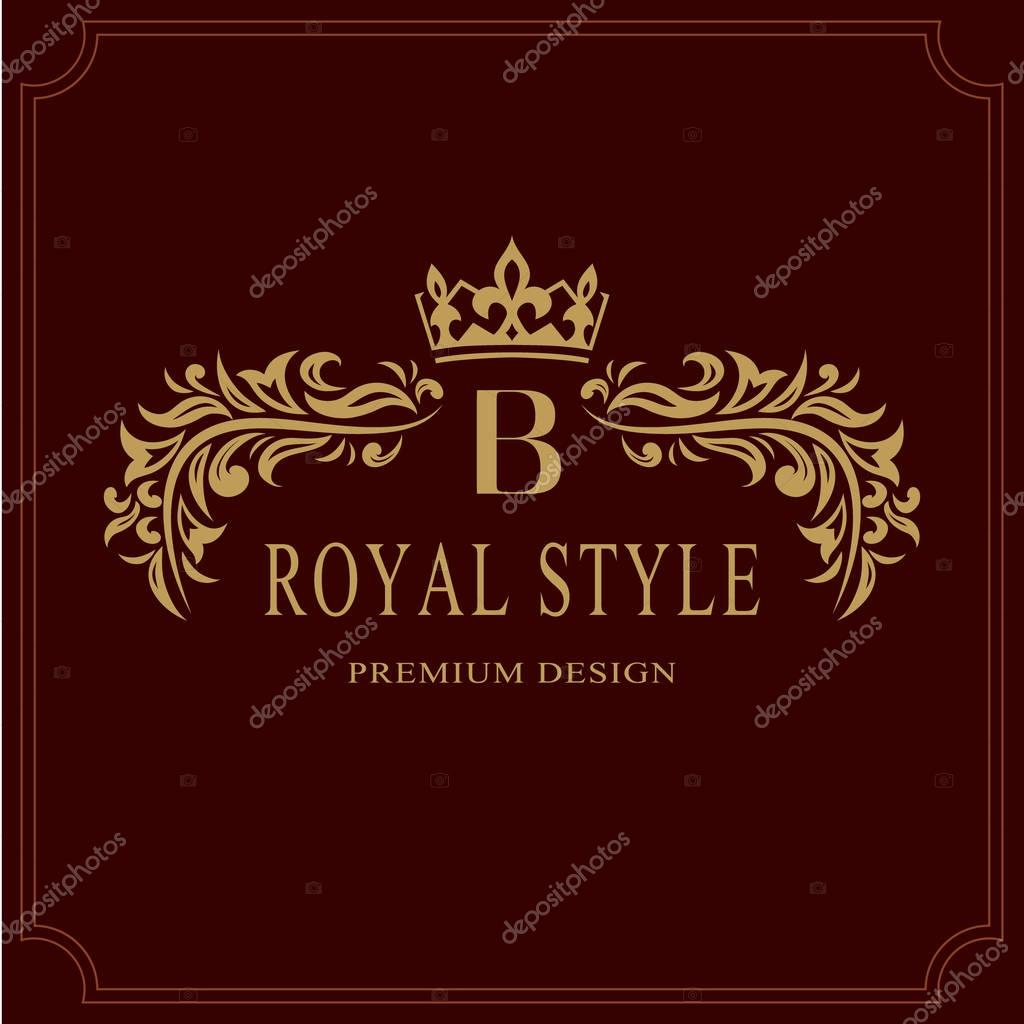 Floral Monogram luxury design, graceful template. Calligraphic elegant beautiful logo. Letter emblem sign B for Royalty, Restaurant, Boutique, Hotel, Heraldic, Jewelry. Vector illustration