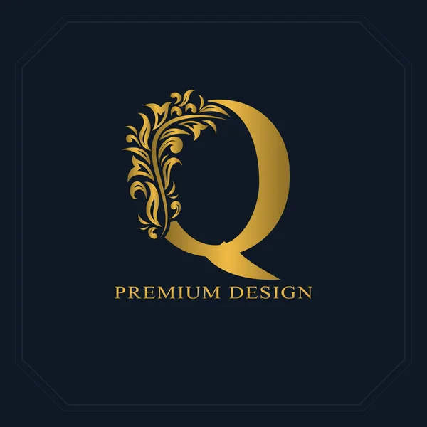 Oro Elegante letra Q. Estilo elegante. Caligrafía hermoso logotipo. Emblema dibujado vintage para el diseño del libro, nombre de marca, tarjeta de visita, restaurante, boutique, hotel. Ilustración vectorial —  Fotos de Stock