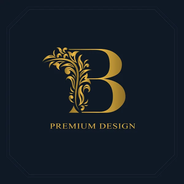 ゴールドエレガントな文字B 。優雅なスタイルだ。書道の美しいロゴ。本のデザイン、ブランド名、名刺、レストラン、ブティック、ホテルのためのヴィンテージ描かれたエンブレム。ベクターイラスト — ストック写真