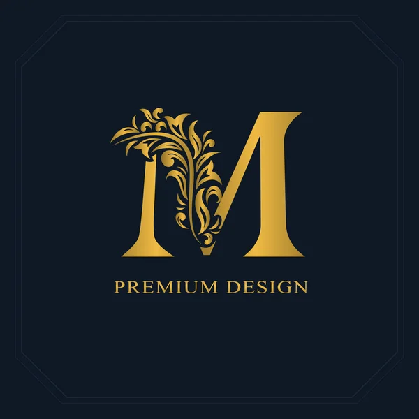 ( 영어 ) Gold Elegant letter M. graceful style. 캘리 그래픽아름다운 로고. 책 디자인, 브랜드 이름, 명함, 레스토랑, 부티크, 호텔을 위한 빈티지 그림. 벡터 일러스트 — 스톡 사진