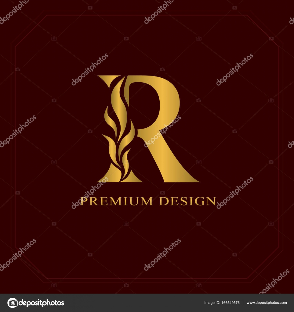 Gold Elegant Letter R Graceful Style Calligraphic Beautiful Logo