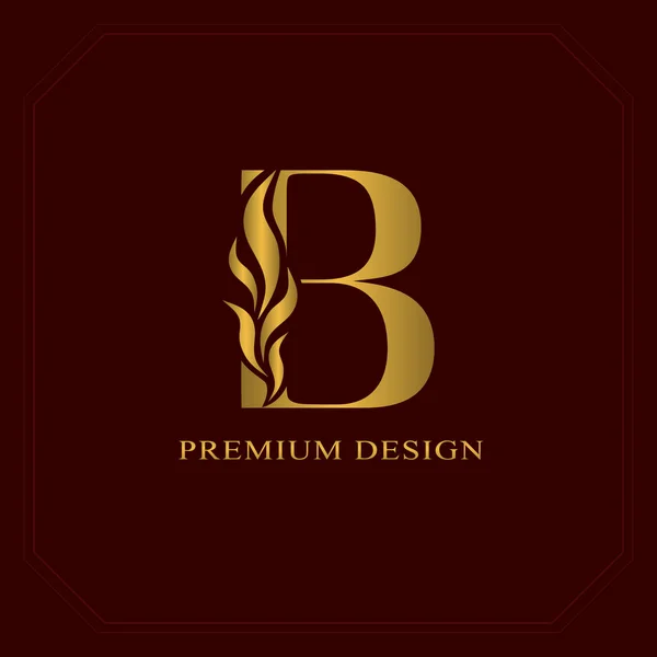 Oro Elegante letra B. Estilo elegante. Caligrafía hermoso logotipo. Emblema dibujado vintage para el diseño del libro, nombre de marca, tarjeta de visita, restaurante, boutique, hotel. Ilustración vectorial — Archivo Imágenes Vectoriales