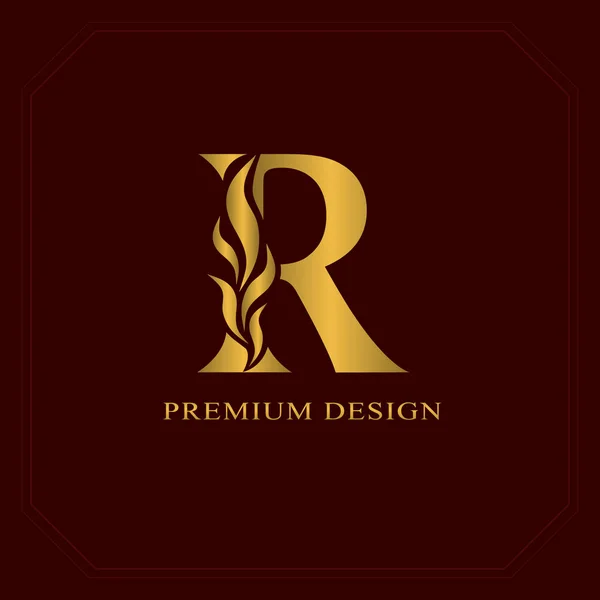 Oro Elegante letra R. Estilo elegante. Caligrafía hermoso logotipo. Emblema dibujado vintage para el diseño del libro, nombre de marca, tarjeta de visita, restaurante, boutique, hotel. Ilustración vectorial — Archivo Imágenes Vectoriales