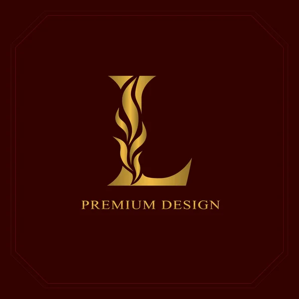 Gold Elegant letter L. Graceful style. Calligraphic beautiful logo. Vintage drawn emblem for book design, brand name, business card, Restaurant, Boutique, Hotel. Vector illustration — Stock Vector