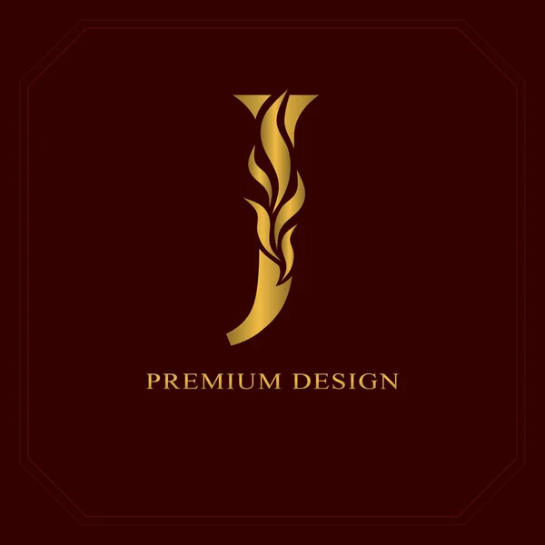 Oro Elegante letra J. Estilo elegante. Caligrafía hermoso logotipo. Emblema dibujado vintage para el diseño del libro, nombre de marca, tarjeta de visita, restaurante, boutique, hotel. Ilustración vectorial — Archivo Imágenes Vectoriales